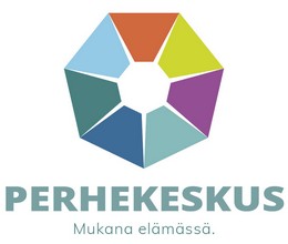 Perhekeskuksen logo, jossa teksti mukana elämässä.