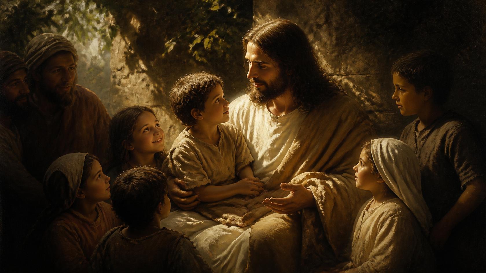 Jeesus ottaa syliinsä ja esikuvaksi lapsen