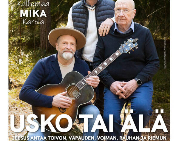 Kuva kolmesta tilaisuuden esiintyjästä ja heidän nimensä